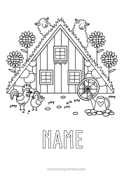 Colouring to customise Rooster House Farm Animals Sweden Denmark Norway