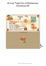 Coloring to customize Christmas elves Letters from prankster elves Ticket Elf Arrival Letter For a single Christmas elf Mischievous Elf ID Papers