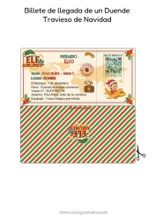 Colorear para personalizar Elfos de navidad Cartas de elfos bromistas Boleto, entrada Carta de Llegada del Elfo Un solo duende travieso Documentos de identidad del Duende Travieso
