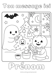 Coloriage à personnaliser Fantôme Citrouille Sapin de Noël Kawaii