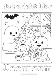 Gratis kleurplaat Spook Pompoen Kerstboom Kawaii