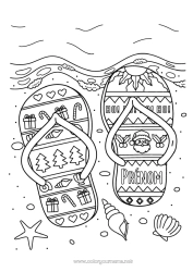 Coloriage à personnaliser Père Noël Noël Mer Coquillages Tong Animaux marins ou aquatique Sapin Ho Ho Ho