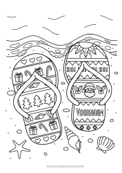 Gratis kleurplaat Kerstman Kerstmis Zee Schelpen Slippers Zeedieren Kerstboom Ho Ho Ho