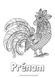 Coloriage gratuit Calme et zen Mandala Animal Coq Animaux de la ferme