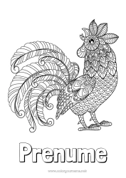 Pagină de colorat gratuită Liniștit și zen Mandala Animal Cocoș Animale de fermă