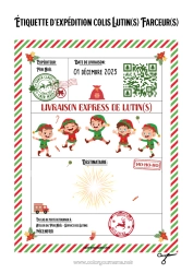 Coloriage à personnaliser Lettres de lutins farceurs Lettre d'arrivée du lutin Étiquette d'expédition Lutin