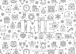 Kolorowanka do personalizacji Prezenty Święty Mikołaj Boże Narodzenie Kominek Zwierzęta leśne Choinka Jeleń Tło dekoracyjne