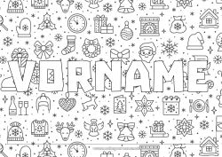 Malvorlage anpassen Geschenke Weihnachtsmann Weihnachten Kamin Waldtiere Tannenbaum Hirsch Dekorativer Hintergrund