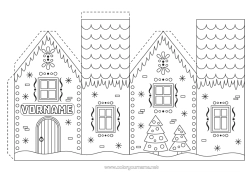 Kostenlose Malvorlage Lebkuchen Kinderaktivitäten Haus Tannenbaum Ausschneiden für Kinder Papier-Spielzeug