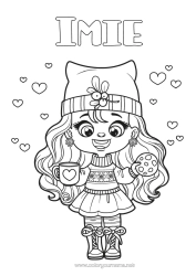 Rysunek za darmo Dziewczyna Kubek Napój Słodkości, łakocie Czapka zimowa Ciasteczko