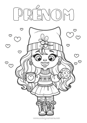 Dessin gratuit Fille Tasse Boisson Gourmandises, sucreries Bonnet d'hiver Cookie