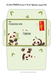 Farvelægningssiden tilpasning Panda Kuvert Kina Andre Dyr I Verden Trykt Kuvert Julefejls Rejse Julemandens Nissepostkuvert