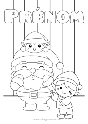Coloriage à personnaliser Père Noël Lutins de Noël
