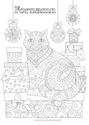 Färgläggningssida att anpassa Katt Gåvor Jul Julgranskula Djur Zentangle Hundar Och Katter