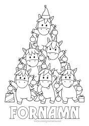 Färgläggningssida att anpassa Julgran Enhörning Djur Drakar, Enhörningar Och Fantastiska Djur Gran