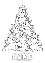 Colouring to customise Christmas Tree Unicorn Animal Dragons, Unicorns, And Fantastical Creatures Fir Tree