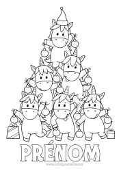 Coloriage à personnaliser Sapin de Noël Licorne Dragons, licornes et animaux fantastiques Sapin