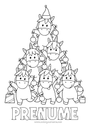 Pagină de colorat personalizată Brad De Crăciun Unicornă Dragoni, Unicorni Și Animale Fantastice Brad