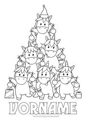 Kostenlose Zeichnung Weihnachtsbaum Einhorn Tier Drachen, Einhörner und fantastische Tiere Tannenbaum