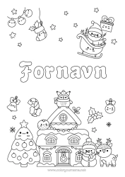 Gratis farvelægning Juletræ Julemanden Rensdyr Snemand Slæde Jul Kawaii Julepynt Hus Skovens dyr Julesok