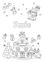 Kolorowanka za darmo Choinka bożonarodzeniowa Święty Mikołaj Renifer Bałwanek Sanie Boże Narodzenie Uroczy Dekoracje świąteczne Dom Zwierzęta leśne Skarpeta świąteczna