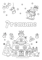 Pagină de colorat personalizată Brad De Crăciun Moș Crăciun Ren Om De Zăpadă Sanie Crăciun Drăguț Decorațiuni De Crăciun Casă Animale Din Pădure Ciorap De Crăciun