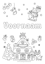 Gratis tekening Kerstboom Kerstman Rendier Sneeuwpop Slee Kerstmis Kawaii Kerstversiering Huis Bosdieren Kerstsok