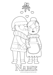 Colouring to customise Father Christmas Holly Mistletoe Kiss Mrs Christmas