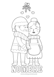 Dibujo libre Papá Noel Acebo Muérdago Beso Madre Navidad