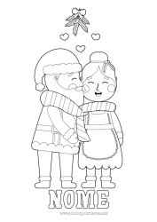 Disegno gratuito Babbo Natale Agrifoglio Vischio Bacio Madre Natale