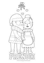 Coloriage à personnaliser Père Noël Houx Gui Bisou Mère Noël