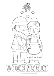 Gratis tekening Kerstman Hulst Maretak Kus Moeder Kerstmis