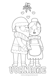 Kostenlose Zeichnung Weihnachtsmann Stechpalme Mistel Kuss Weihnachtsfrau