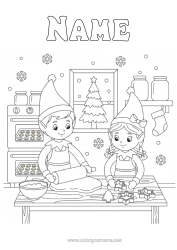 Colouring to customise Christmas Elves Gingerbread Elf Colouring Pages Kitchen