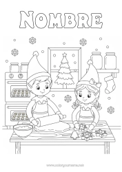 Colorear para personalizar Elfos de navidad Pan de jengibre Dibujos de Elfos para colorear Cocina