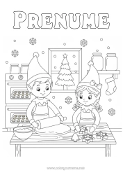 Pagină de colorat personalizată Moșneguții De Crăciun Pâine Cu Mirodenii Desene De Colorat Cu Spiriduși Bucătărie