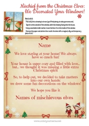 Colouring to customise Christmas Elves Mischief Of The Trickster Goblin Several Mischievous Elves. Window Drawings