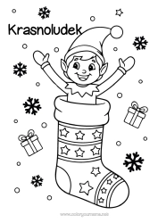 Kolorowanka do personalizacji Świąteczne Skrzaty Kolorowanki Dla Skrzatów Skarpeta Świąteczna Psoty Figlarza Rysunki Na Oknach