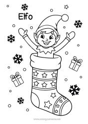 Colorear para personalizar Elfos de navidad Dibujos de Elfos para colorear Calcetín de Navidad Ideas Traviesas del Duende de Navidad Dibujos en las ventanas