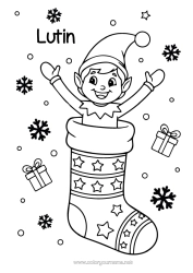 Coloriage à personnaliser Lutins de Noël Coloriages lutins Chaussette de Noël Bêtises du Lutin Farceur Dessins sur les vitres