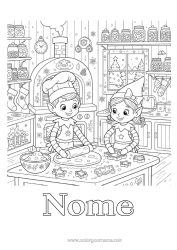 Desenho grátis Páginas para colorir de elfos Guloseimas, doces Biscoitos Cozinha Vários duendes travessos Biscoito