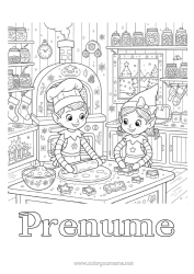 Pagină de colorat personalizată Desene De Colorat Cu Spiriduși Dulciuri, Bunătăți Biscuiți Bucătărie Mai Mulți Spiriduși Poznași Biscuit