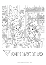 Malvorlage anpassen Elfen Ausmalbilder Leckereien, Süßigkeiten Kekse Küche Mehrere Wichtel Keks