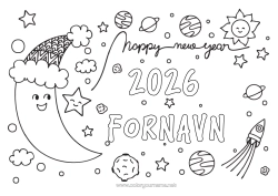 Fargeleggingssiden å tilpasse Rakett Godt Nyttår Planeter Og Solsystemet Måne Astronomi Luftfartøy Melding "Godt Nyttår" Vinterlue 2026 2027