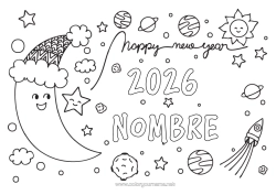 Colorear para personalizar Cohete Feliz año Planetas y sistema solar Luna Astronomía Vehículos aéreos Mensaje