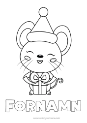 Färgläggningssida att anpassa Gåvor Jul Mus Djur Lätta Målarbilder Skogens Djur Julmössa