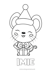 Kolorowanka do personalizacji Prezenty Boże Narodzenie Mysz Zwierzę Łatwe Kolorowanki Zwierzęta Leśne Czapka Świąteczna