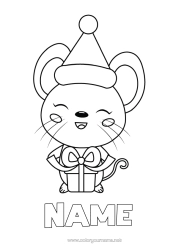 Coloring to customize Gifts Christmas Mouse Easy coloring pages Forest animals Christmas hat