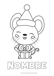 Colorear para personalizar Regalos Navidad Ratón Dibujos fáciles para colorear Animales del bosque Gorro navideño