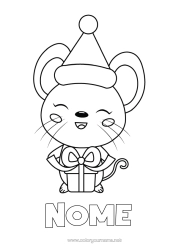 Desenho para personalizar Presentes Natal Rato Animal Desenhos para colorir fáceis Animais da floresta Gorro de Natal